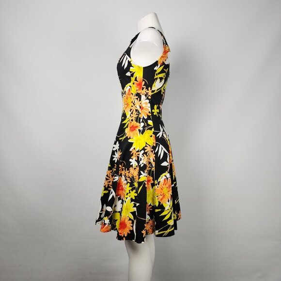 Joseph Ribkoff Black Floral Fit & Flare Dress Size 6 - Picture 4 of 9